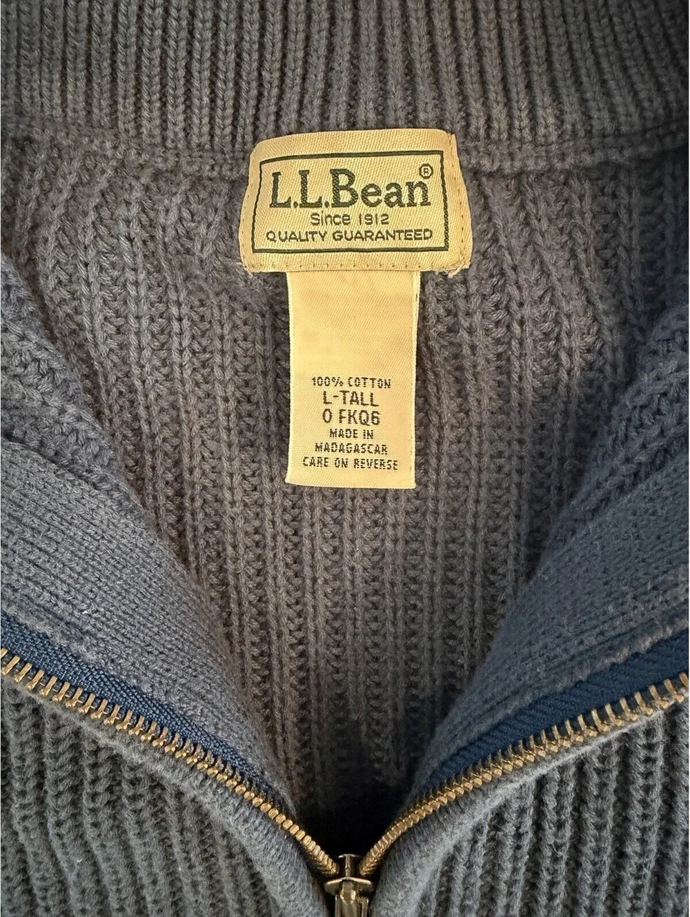 LL Bean Full Zip Cardigan Sweater Men’s Large Tall Blue Heavyweight Chunky Knit